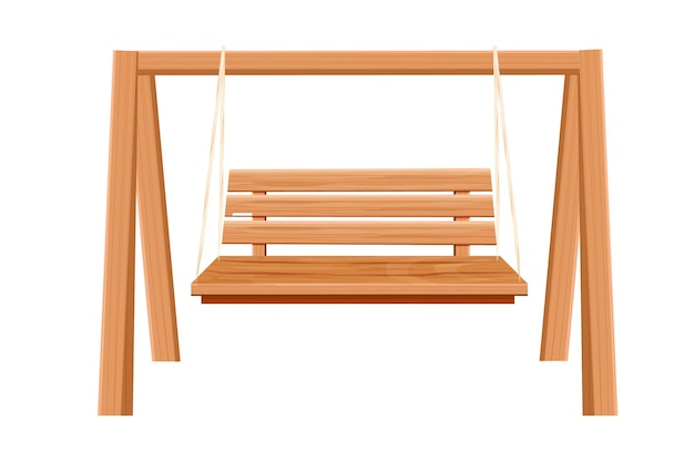 Vector wooden swing backyard furniture hanging bench in cartoon style