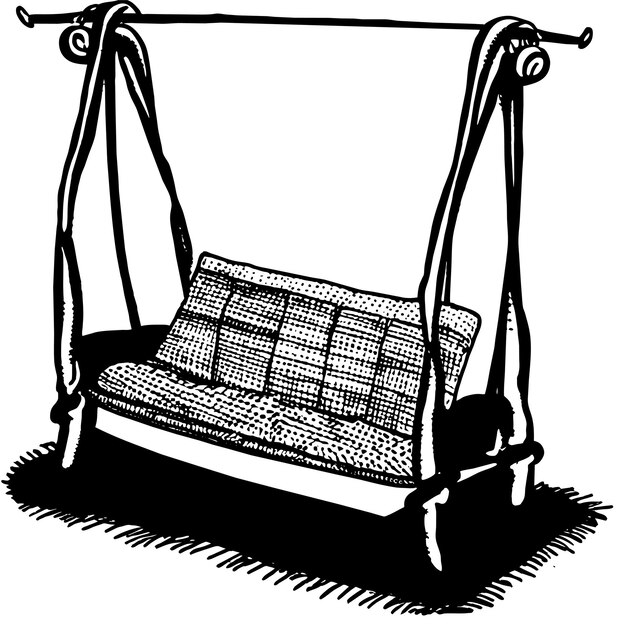 Вектор Деревянная качельная скамейка с подушками и одеялом