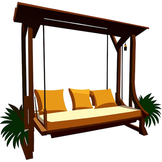 Vector wooden swing bench with pillows and blanket