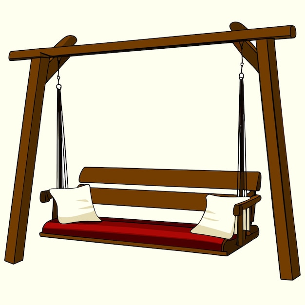 Vector wooden swing bench with pillows and blanket