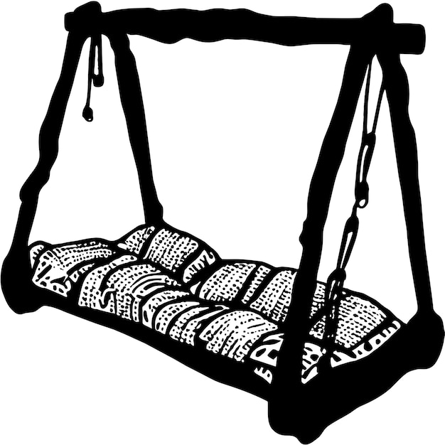 Vector wooden swing bench with pillows and blanket