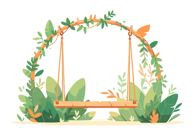 Vector wooden swing with frame of plants vector illustration