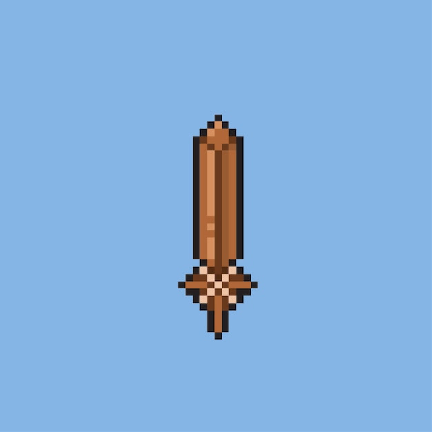 Vector wooden sword in pixel art style