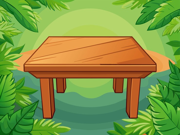 Vector a wooden table with a green background with a bench on it