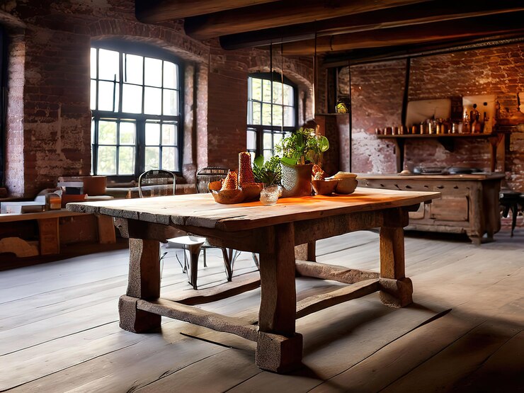 Vector a wooden table with a pot on it that says potted plant