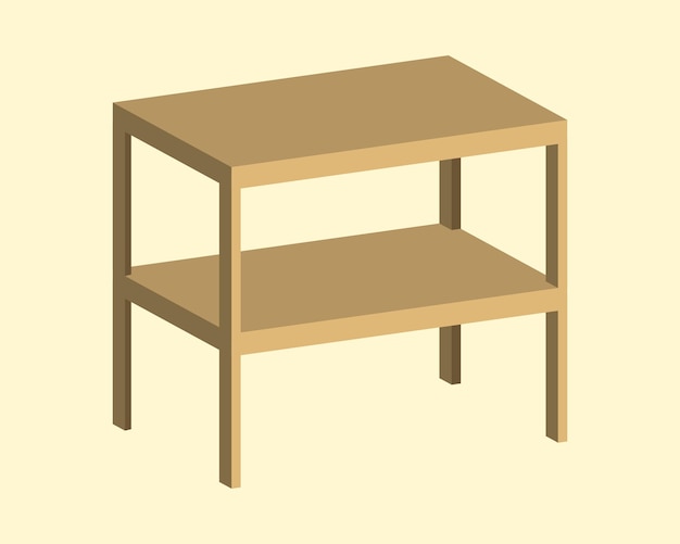 A wooden table with two shelves on it isometric table with double layer design