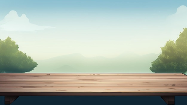 Vector a wooden table with a view of a mountain range