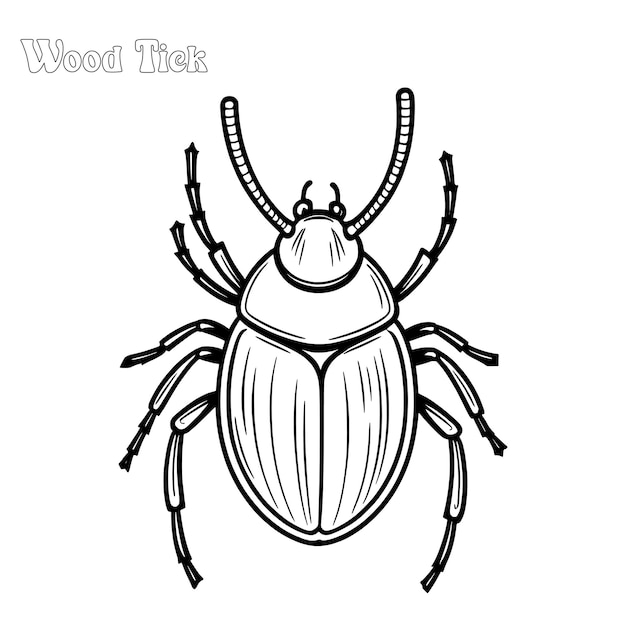 Wooden Tick met de hand getekende kleurpagina en outline vectorontwerp