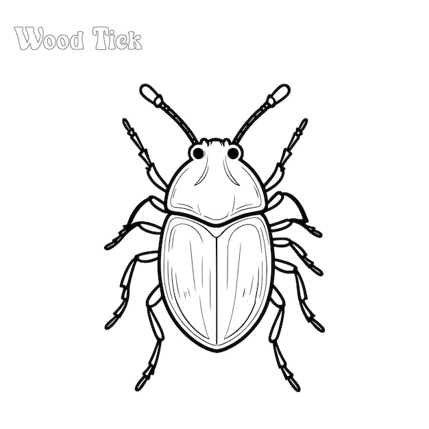 Wooden Tick met de hand getekende kleurpagina en outline vectorontwerp