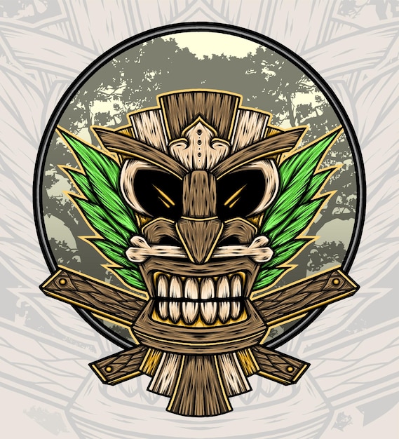 Wooden Tiki Mask Illustration