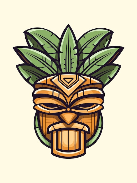 Vector wooden tiki mask tribal hand drawn logo design illustration