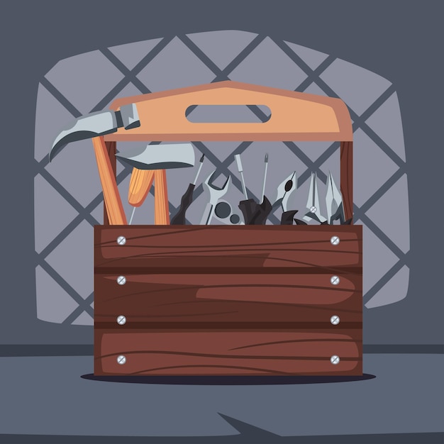 Wooden tool box construction icon