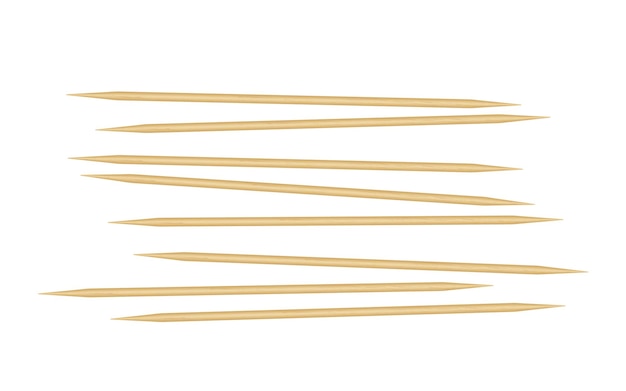 木製のつまようじ歯のための鋭い竹の棒先のとがった木製の串使い捨て竹の細い長い串白い背景で隔離の現実的なベクトル図
