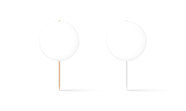 Vector wooden toothpicks with white round paper, blank decorative topper