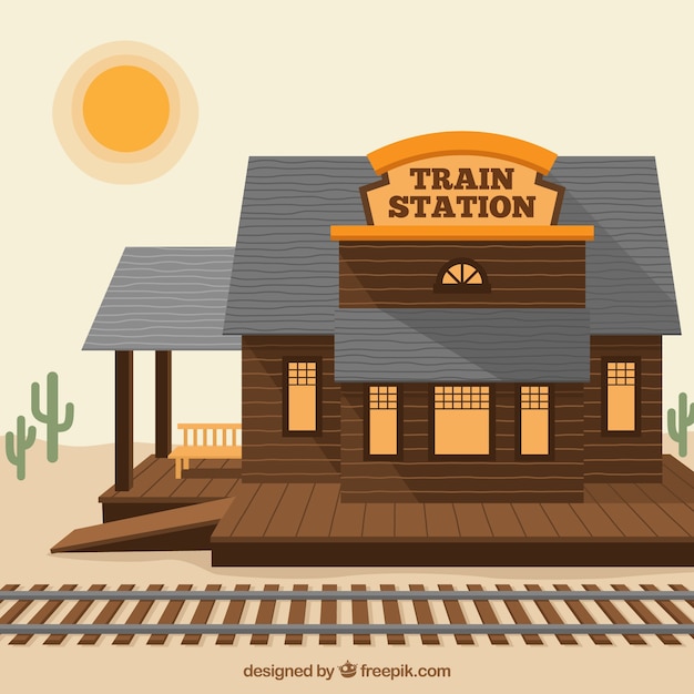 Wooden train station in the west