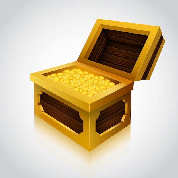 Vector wooden treasure chest isolated on white.