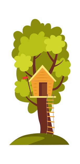 Vector wooden tree house flat icon