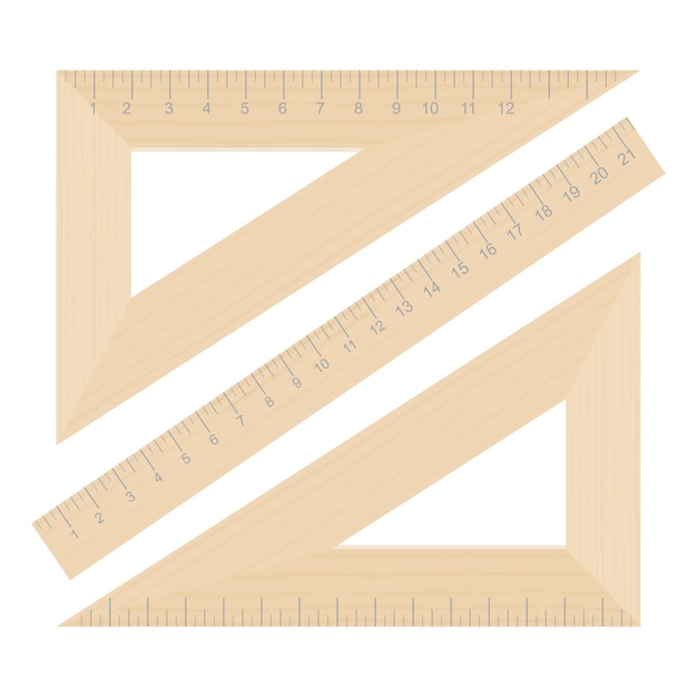 白い背景で隔離の木製の三角形の定規ベクトル図