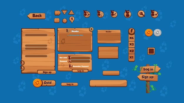 Деревянный дизайн пользовательского интерфейса для игры