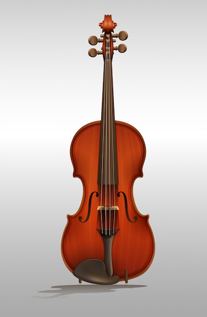 Vector wooden violin on gray