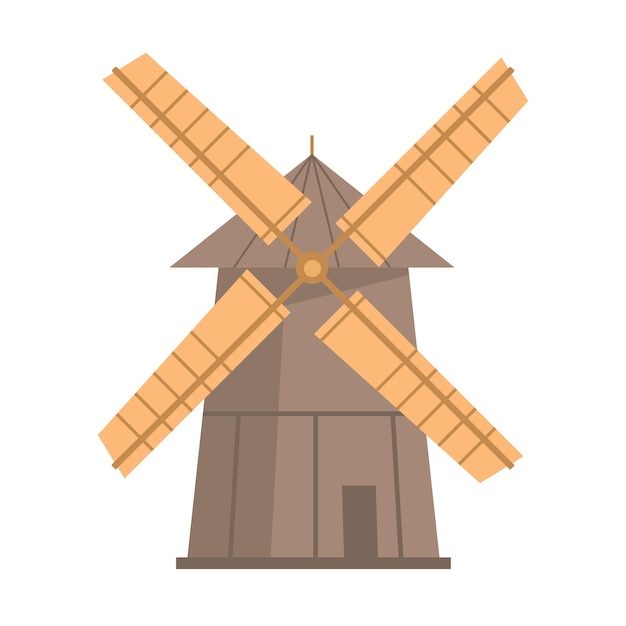 Wooden windmill icon Traditional farm building for grinding wheat grains to flour