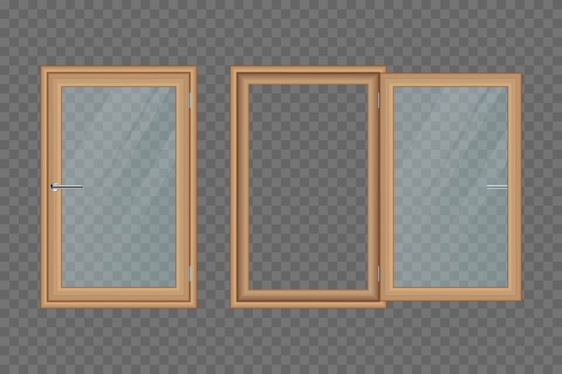 Vector wooden windows set  illustration isolated on transparent background