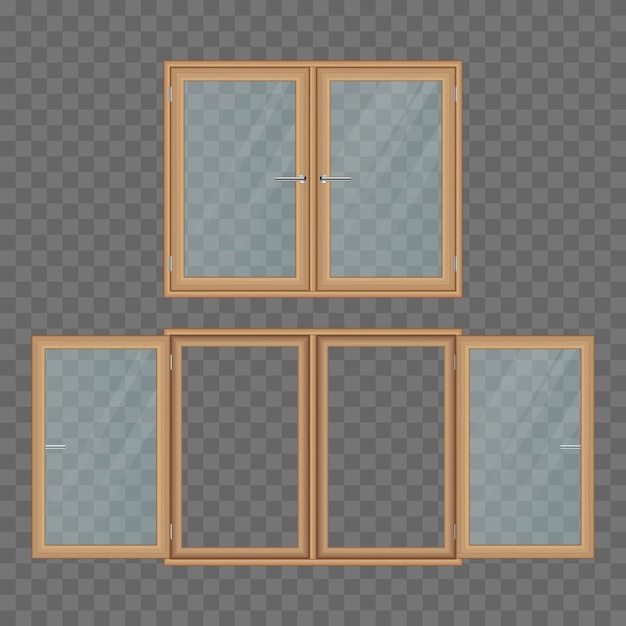 Vector wooden windows set  illustration isolated on transparent background