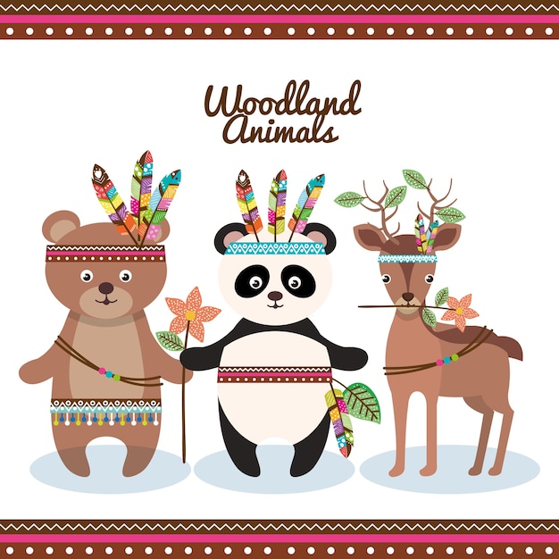 Woodland animals with feather crown