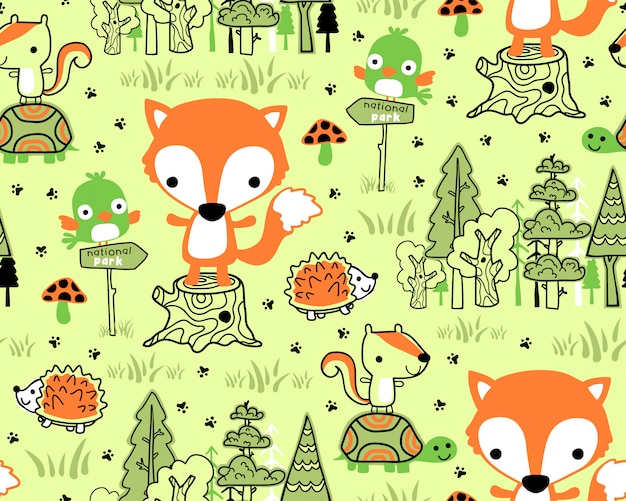 Woodland dieren cartoon op naadloze patroon