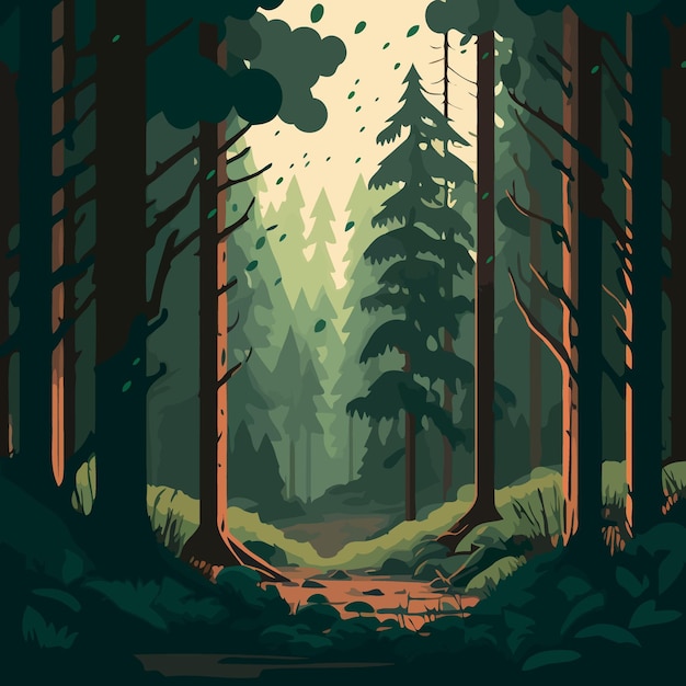 Vector woodland forest landscape with trees