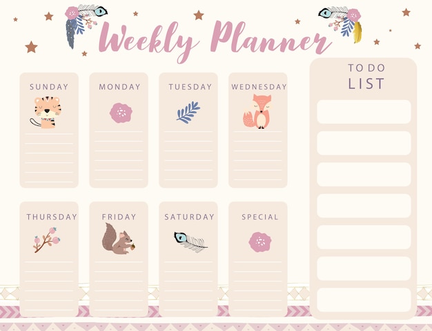 Woodland kalender planner met vos veer bloem