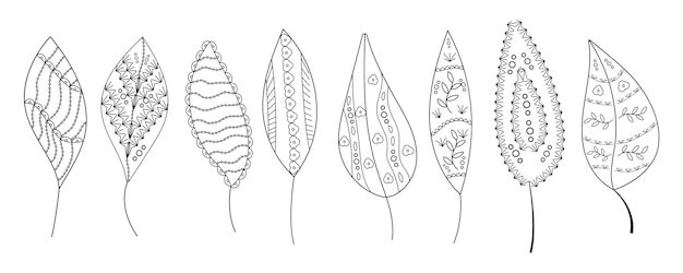 우드랜드는 라인 아트 스타일의 벡터 잎 손으로 그린 스타일의 민족 부족 잎