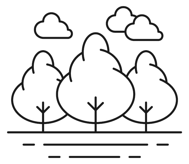 Vettore iconica della linea boschiva paesaggio degli alberi simbolo della natura