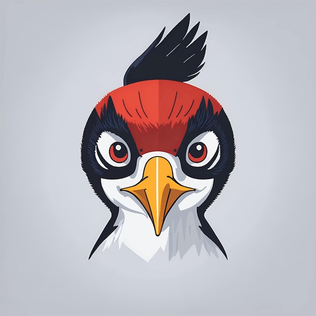 Woodpecker bird head cartoon character design Colourful bird icon Cute woodpecker template Vecto