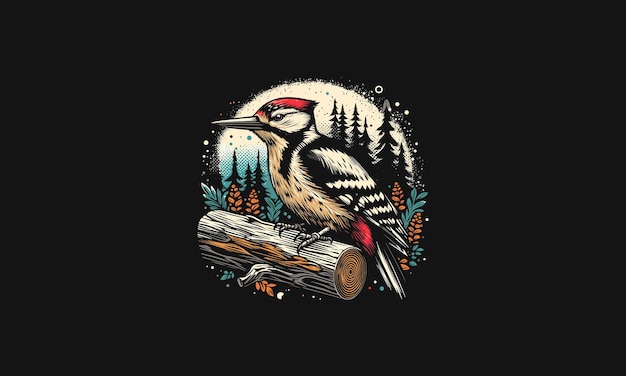 woodpecker on forest vector artwork design