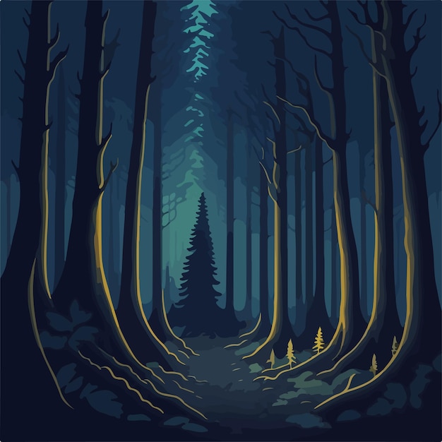 Vector woods at dusk dark mystery forgotten paths beauty masked in darkness