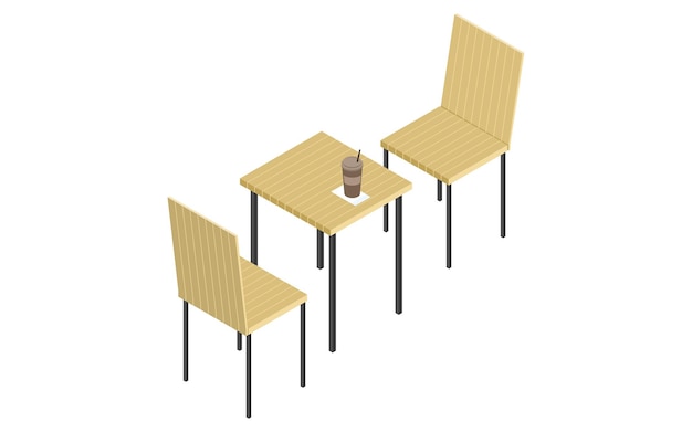 Woodstyle tafel en stoelen set isometrisch