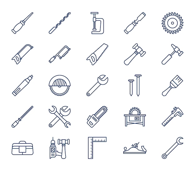 Vector woodwork and carpentry tools icon set