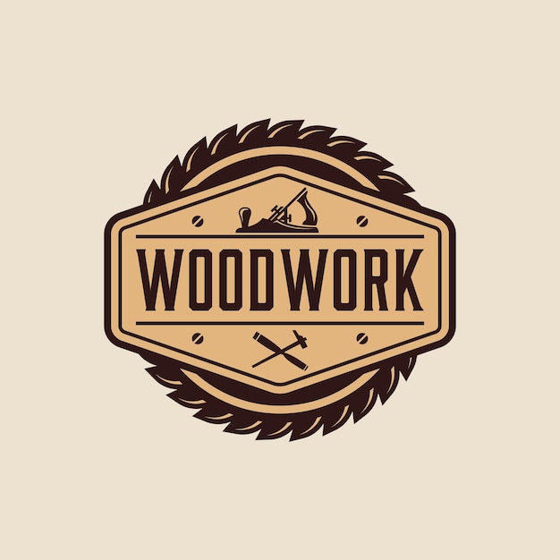 Woodwork Sawblade carpentry Retro logo