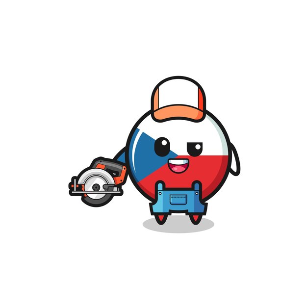 The woodworker czech flag mascot holding a circular saw