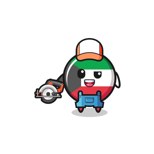The woodworker kuwait flag mascot holding a circular saw  cute design