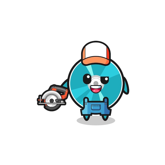 The woodworker optical disc mascot holding a circular saw