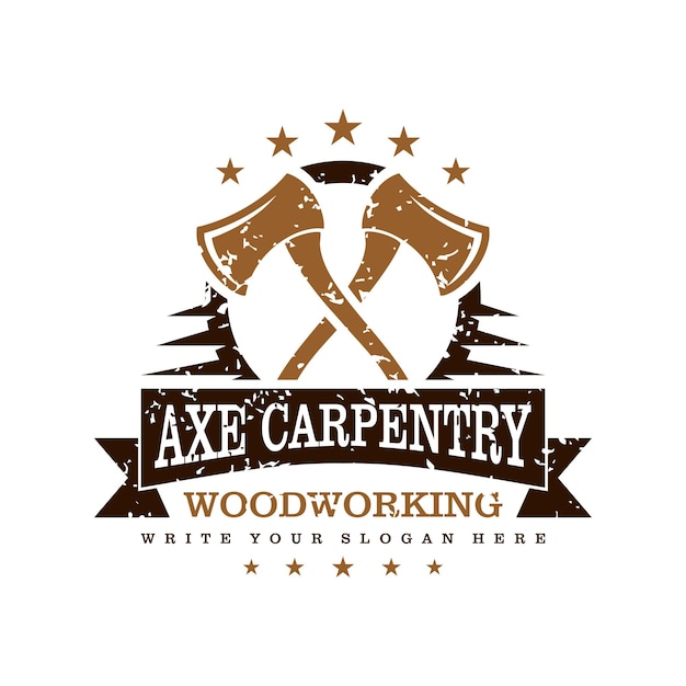 Vector woodworking cross axe logo design