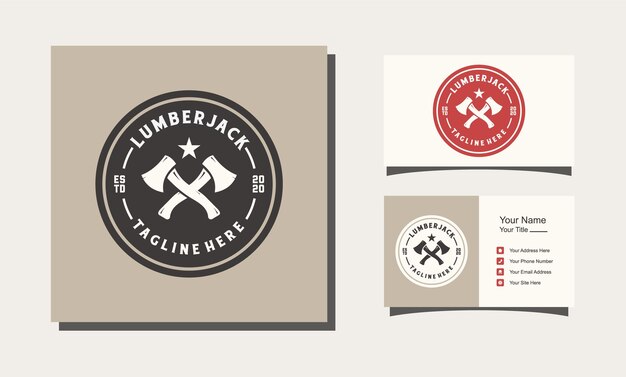 Woodworking lumberjack carpentry cross axe vintage logo design vector