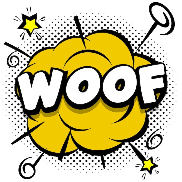 Woof modello luminoso comico con fumetti su cornici colorate