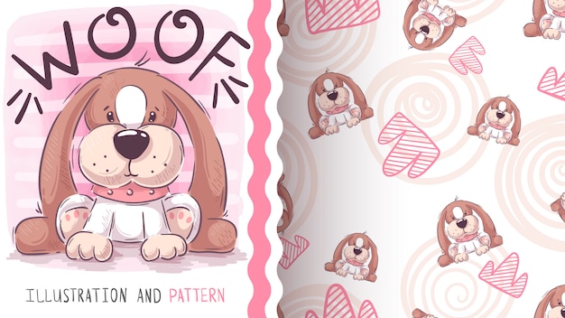 Woof teddy dog, seamless pattern