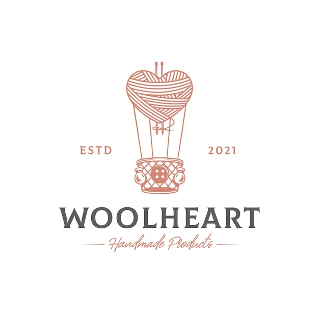 Vector wool heart air balloon logo template