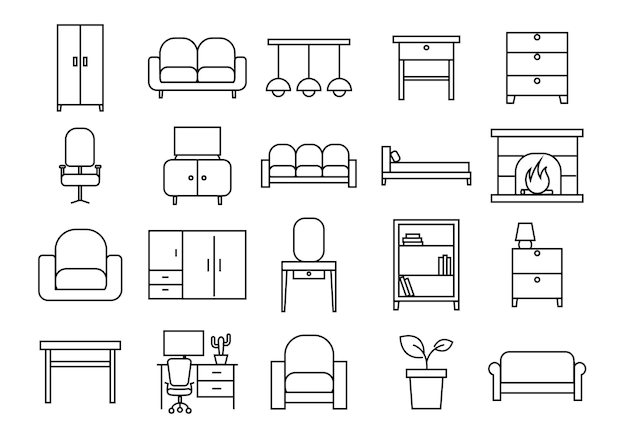 Woonkamer meubels Icons Set