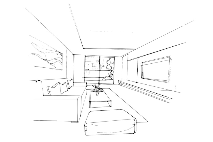 Woonkamer schets tekeningModern designvector2d illustratie