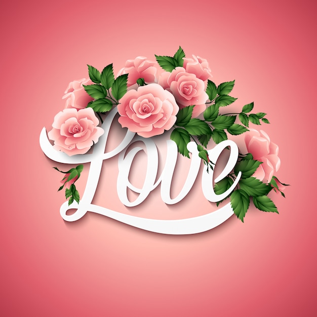 Woord liefde met bloemen. vector illustratie